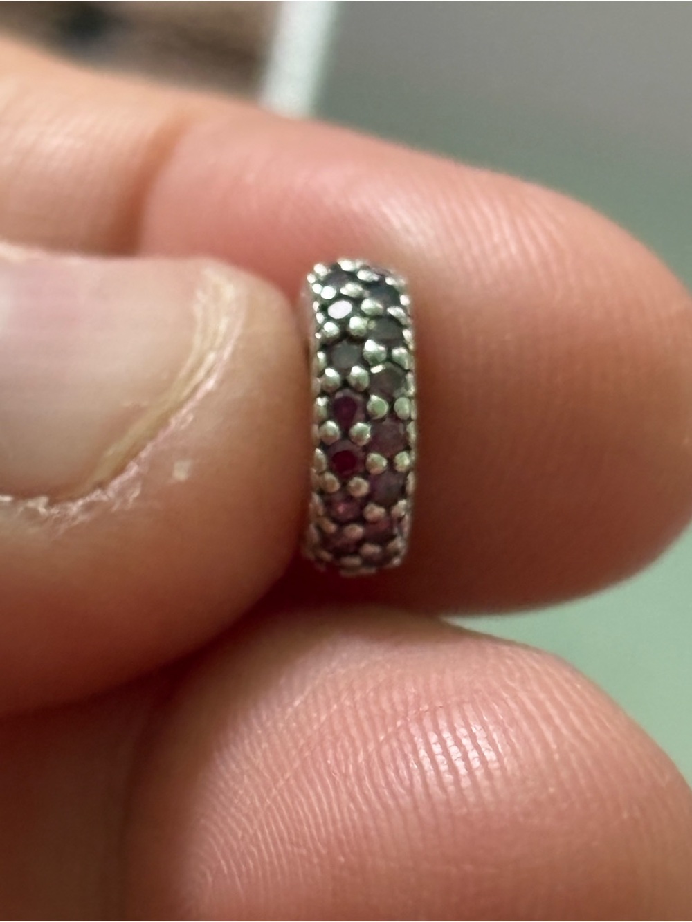 Sterling Silver Pavé red Accent Bead Charm